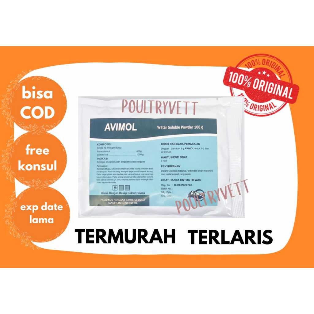 (PARACETAMOL AYAM) AVIMOL 100 GRAM | MERINGANKAN RASA NYERI AYAM | MEMPERCEPAT PENYEMBUHAN LUKA