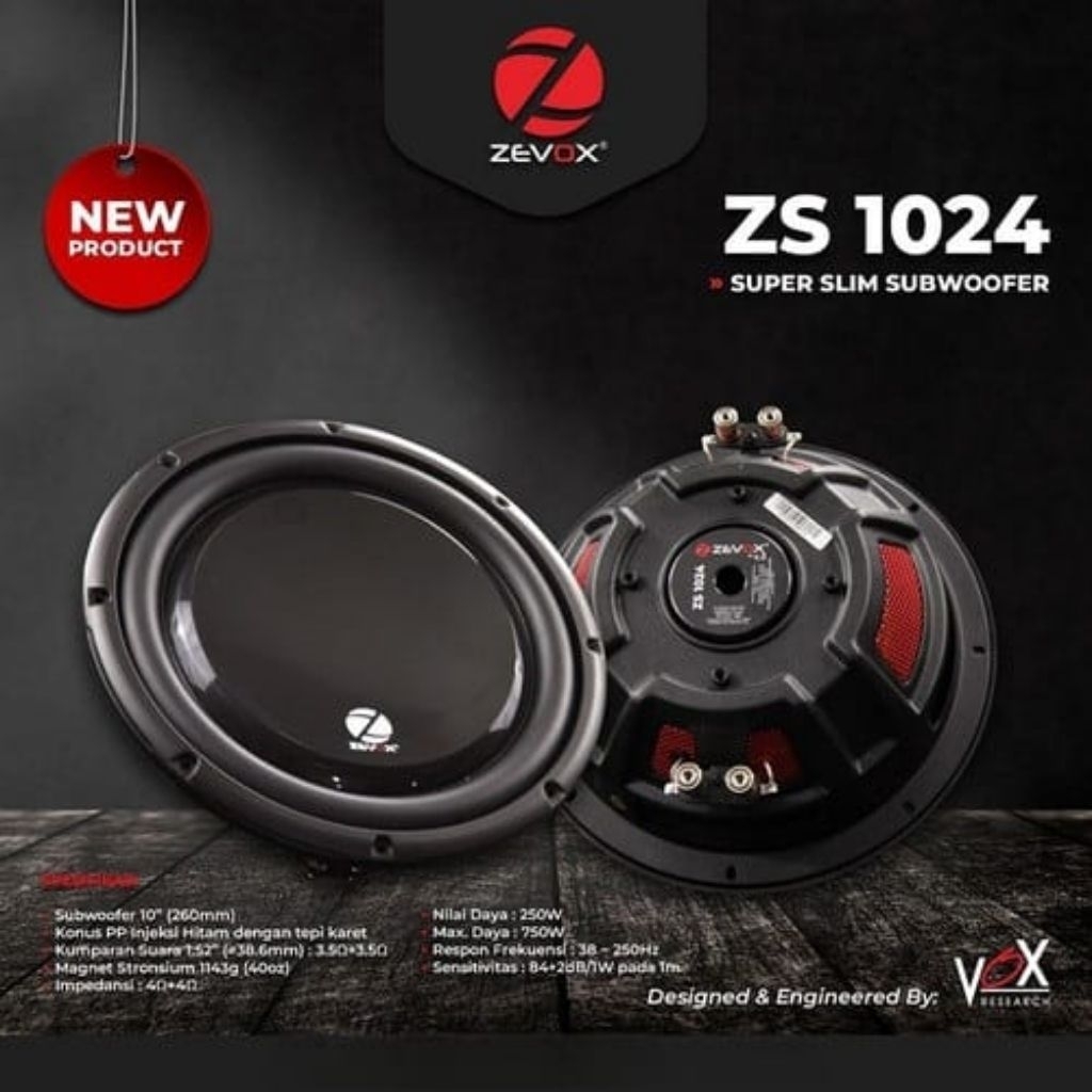 Subwoofer Super Slim 10 inch ZEVOX ZS 1024 By VOX RESEARCH Double Coil Subwofer Tipis Mobil 10inch Z