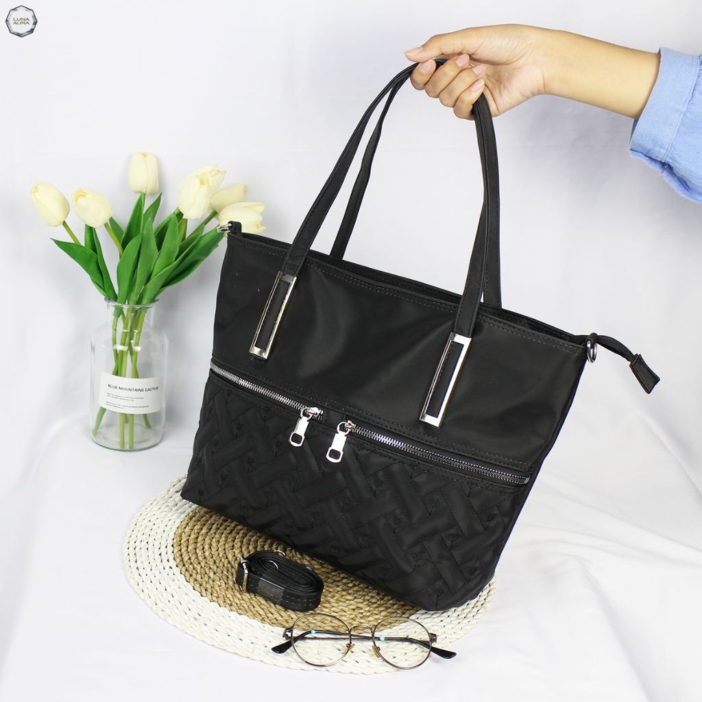 Tas Selempang/Tas Totebag Kuliah/Kerja Wanita/Fashion Ootd 2 in 1||Totebag Onella Crocoly Bordir Pre