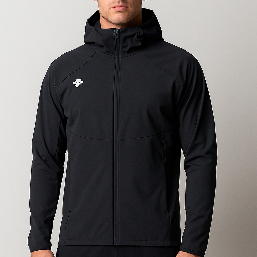 Jaket Running Pria DESCENTE Stretch Bahan Softshell Hitam Size M-L