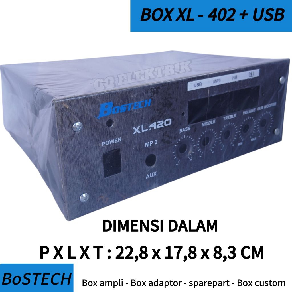 Box Power Amplifier Bostec XL - 402 + USB Plat Tebal Panjang 23 CM Hanya Box Saja