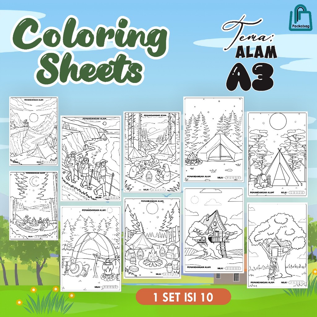

KERTAS MEWARNAI ANAK – 10 LEMBAR UKURAN A3 TEMA PEMANDANGAN – COLORING SHEETS EDUKATIF UNTUK PAUD/TK