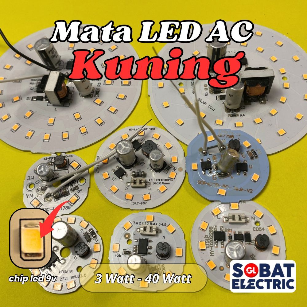 PCB Mata Lampu LED AC 9w Kuning - Mata LED AC 9 Watt DOB - Langsung 220V (BM)