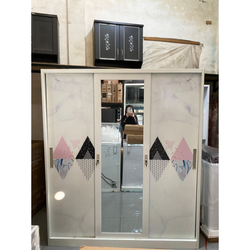 LEMARI BESI FULL SLEDING PINTU 3 BUFALO BAHAN PREMIUM FULL PLAT BESI