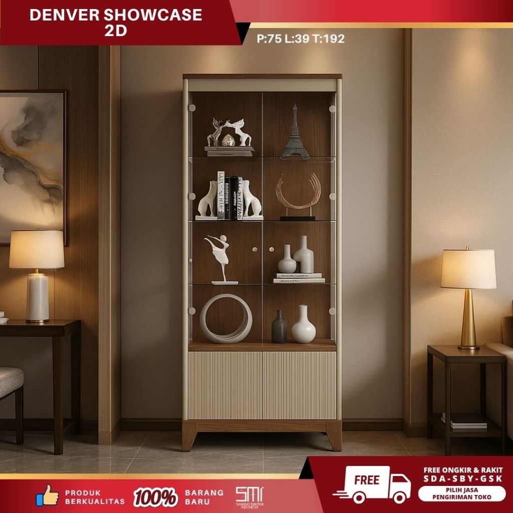 Denver Showcase 2D / Lemari Hias Lemari Minimalis Almari Tas Lemari Dinding Lemari Pajangan/ Lemari 