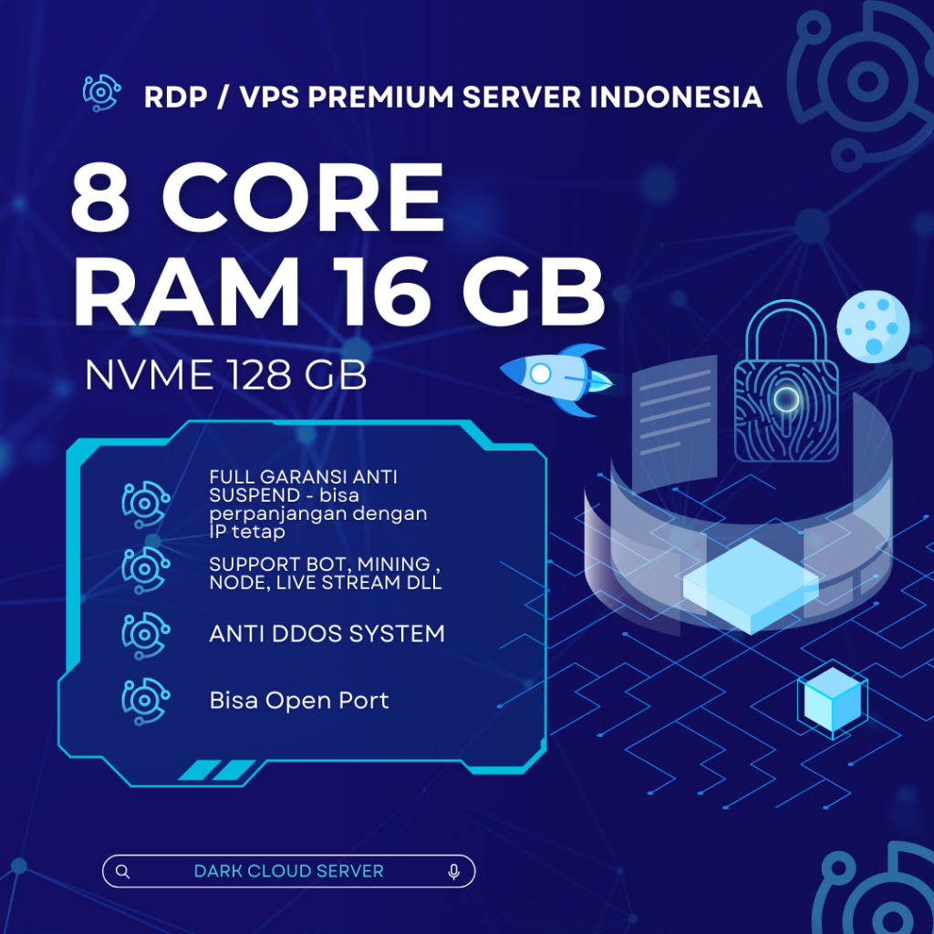 RDP / VPS Ram 16GB 8 Core / 8 Vcpu Ram 16 GB Bulanan Mingguan Harian Tahunan Murah Windows / Linux F
