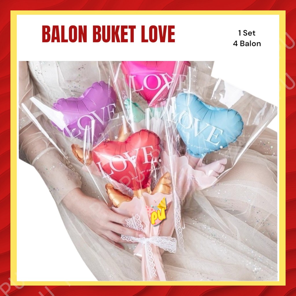 Balon BUKET BUNGA LOVE / Balon Foil Bunga Hati