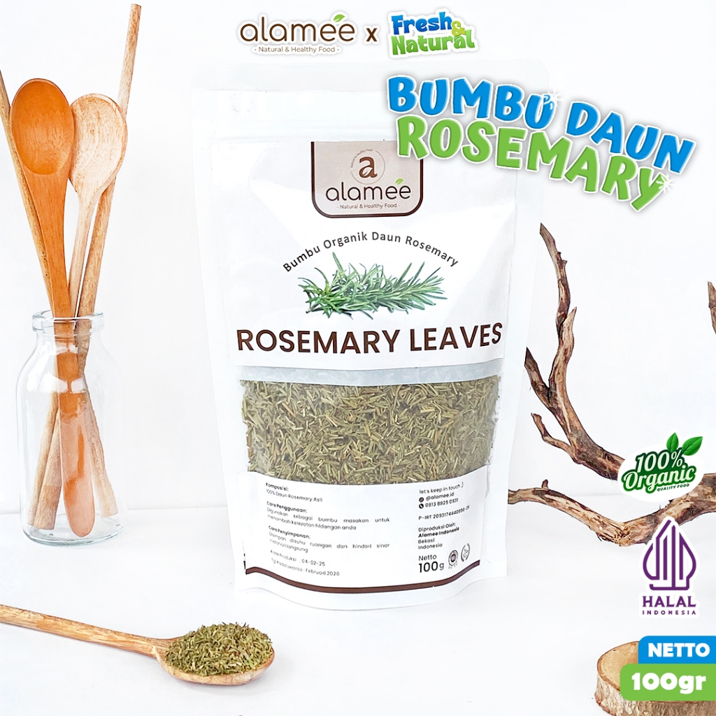 

ALAMEE Daun Rosemary Kering Dried Leaves Garnish Murni Asli Bumbu Dapur 100g fresh and natural