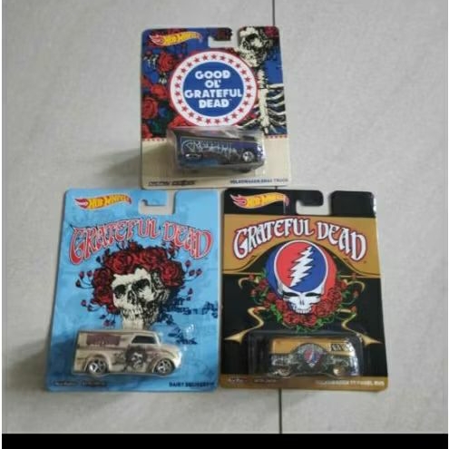 hot wheels grateful dead set diecast ban karet Volkswagen t1 panel bus drag truck dairy delivery tra