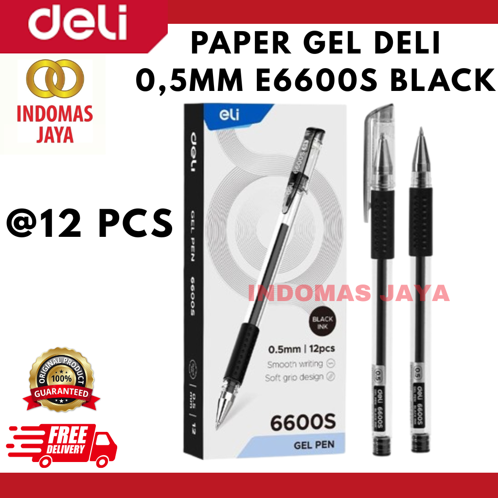 

DELI Pulpen Gel Pen 0.5 mm Tinta Hitam E6600S (HARGA PER KOTAK)