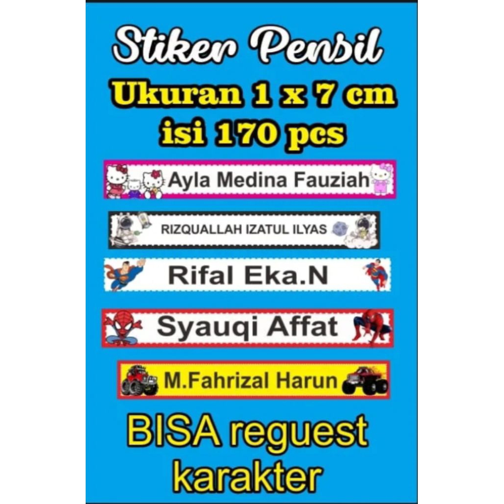 

Sticker pencil isi 170pcs tinggal ditempelkan request nama disein suka suka