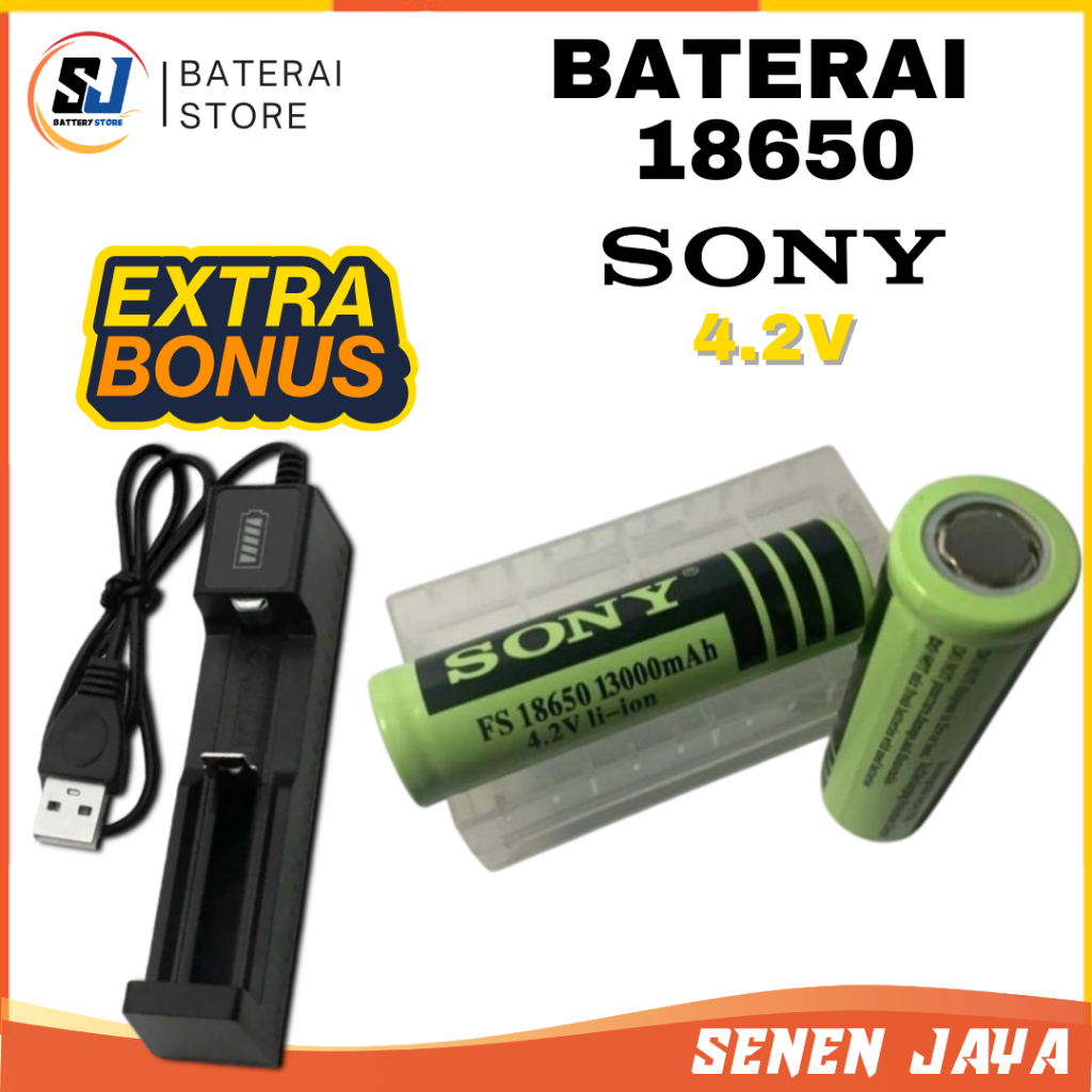 BONUS CHARGERBATERAI 18650 BATRE 18650 Baterai 18650 Original 18650  4.2V Sony 13000 mAh Batre Sony 