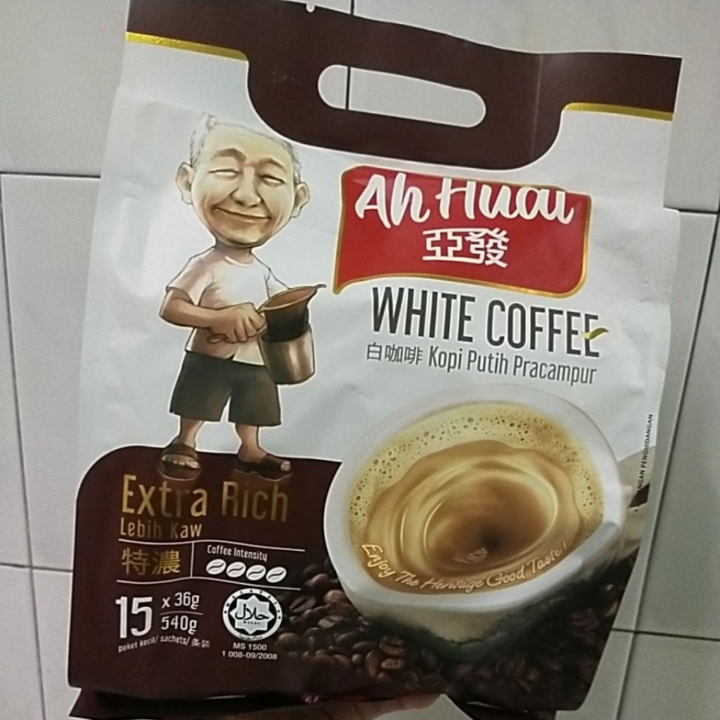 

kopi ahuat rasa white coffe extra kaw isi 15 sachet