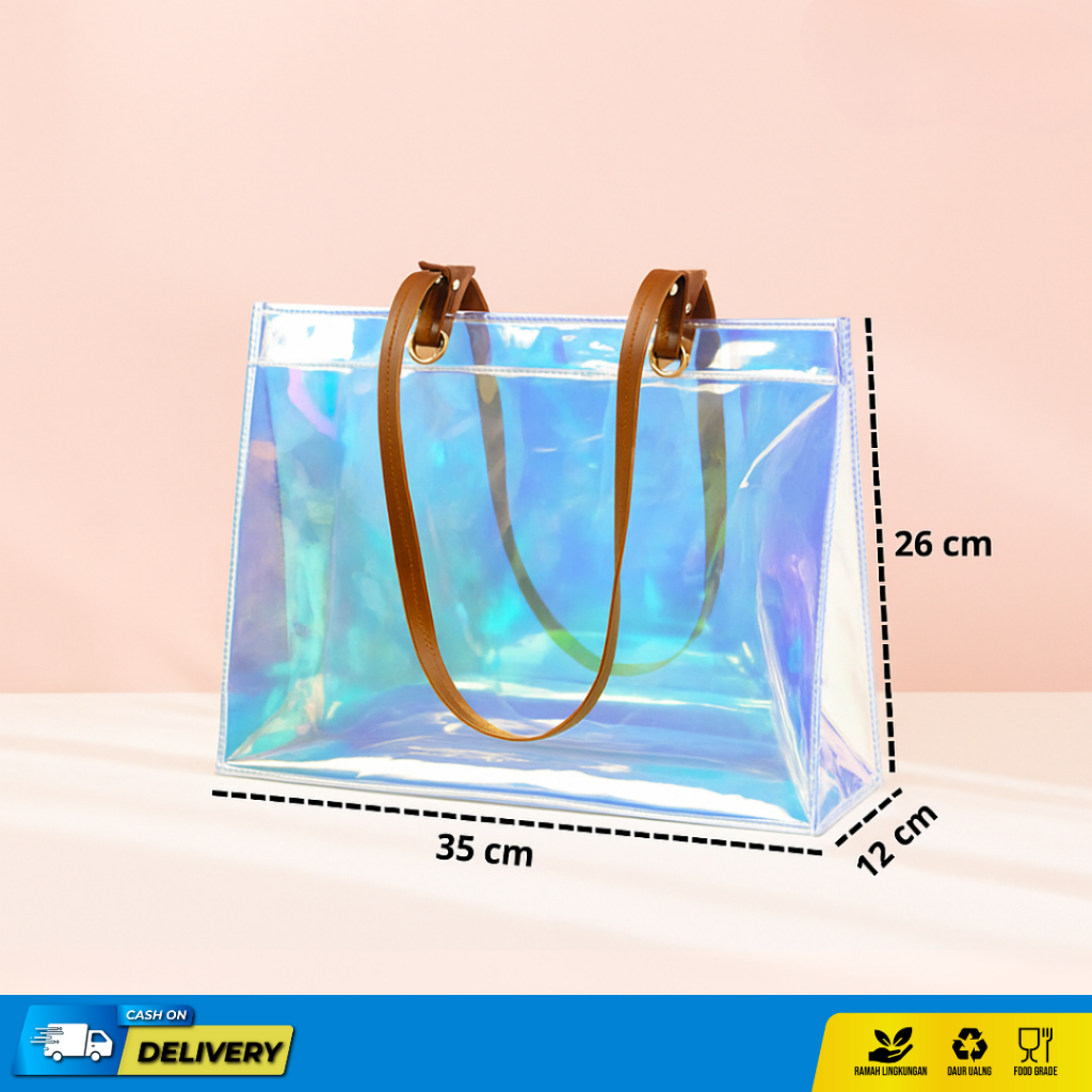 Totebag Mika PVC Hologram / Tas Goodiebag Mika PVC Hologram /Tas Totebag Mika PVC Transparan
