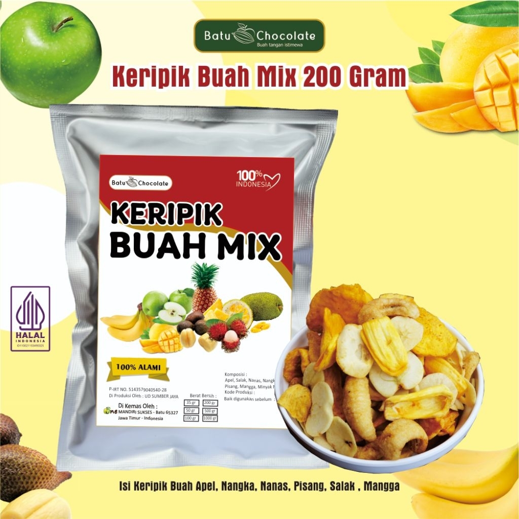 

Dse - Batu Chocolate Keripik Buah Mix 200 gr (Mix 6 buah) Keripik Buah Malang Batu