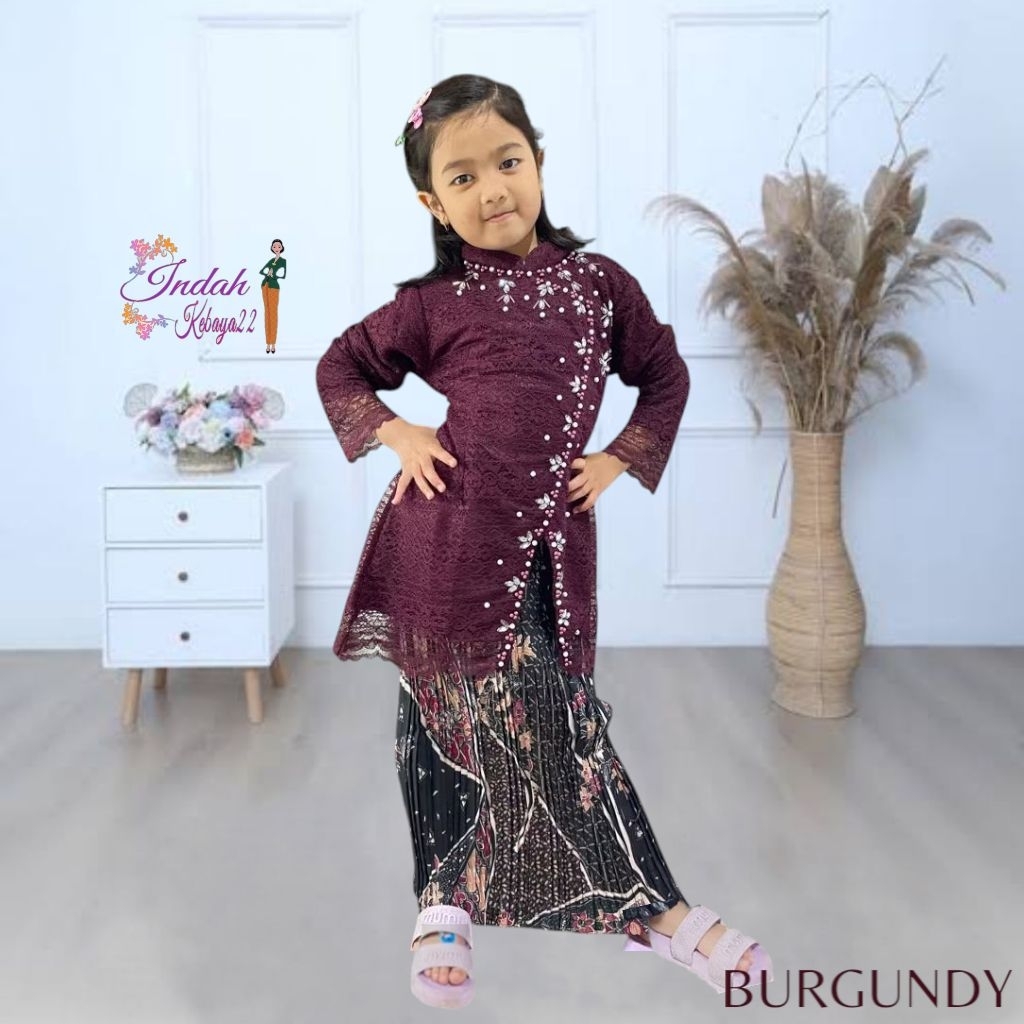 Set Kebaya Janggan Anak Perempuan Brokat Payet Umur 3-12 Tahun Atasan Baju Wisuda Kartini Kondangan