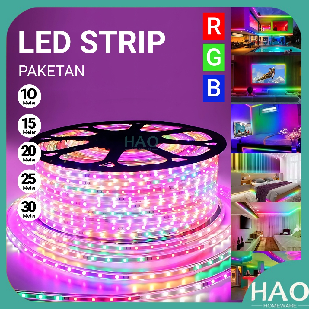 [ PAKET RGB LAMPU STRIP ] PAKET LAMPU LED STRIP SELANG/LED STRIP OUTDOOR WARNA WARNI RGB + ADAPTOR