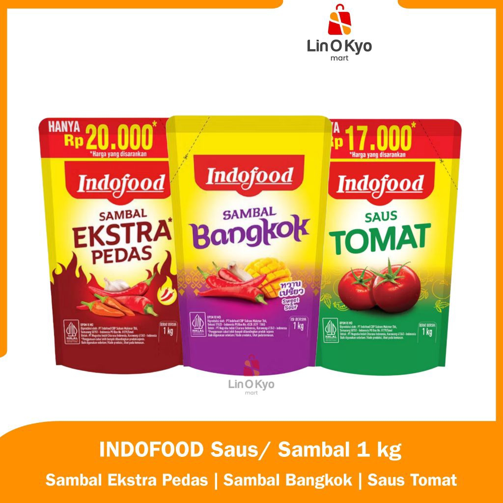 

INDOFOOD Sambal Ekstra Pedas/Sambal Bangkok/Saus TOMAT Pouch 1 kg