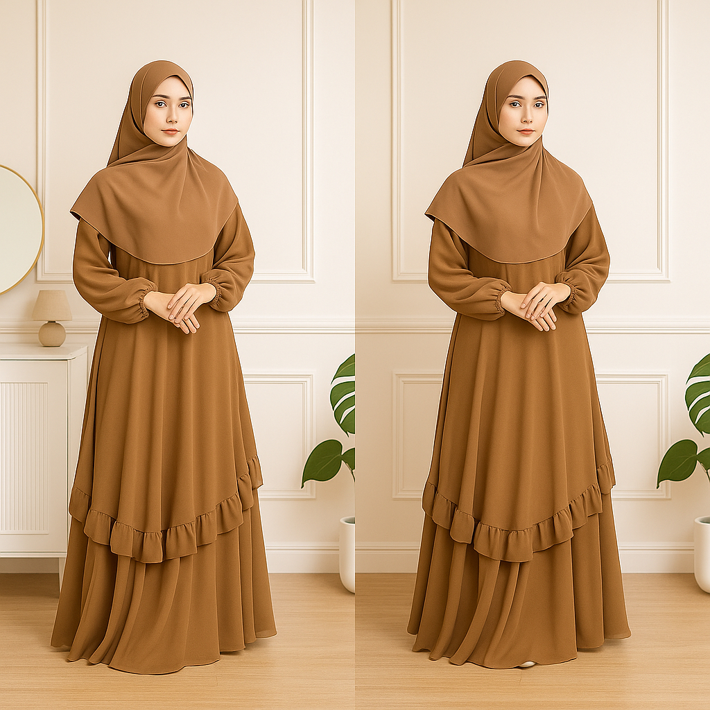 Gamis Melayu Malaysia Busui Ceruty Babydoll Wanita Dewasa Jumbo Ld 95 - Ld 130 Tanpa Hijab