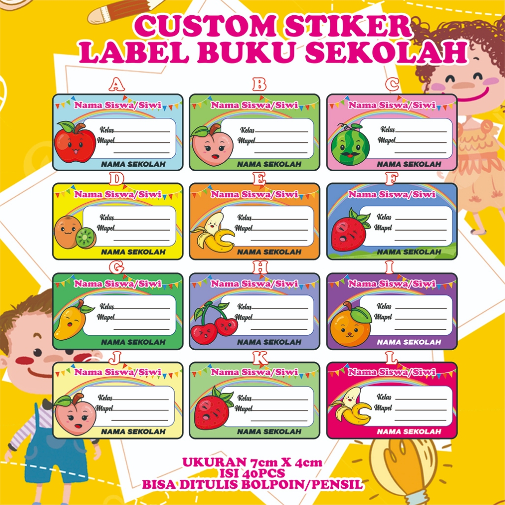 

LABEL BUKU CUSTOM TEMA BUAH BUAHAN - LABEL NAMA BUKU SEKOLAH - CUSTOM LABEL NAMA
