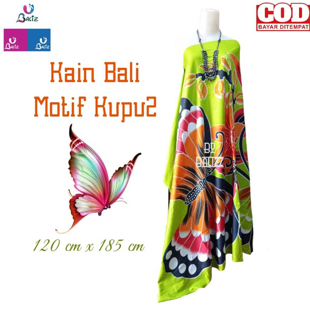Kain Bali Pantai - Kain Bali Motif Bunga dan Kupu2 Jumbo - Sarung Pantai Baliz1 - Sarung Bali - Kain