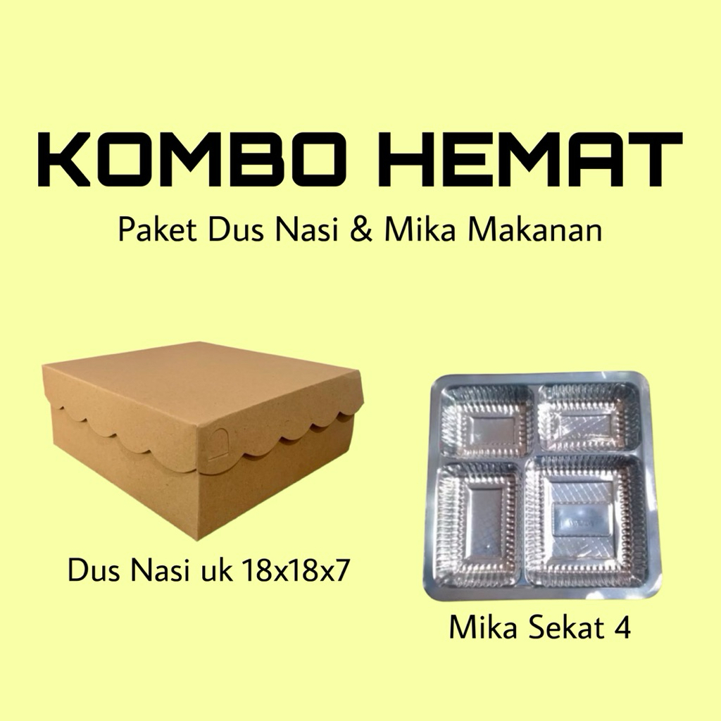 

PAKET DUS COKLAT POLOS DAN MIKA MAKANAN || DUS NASI UK 18x18x7 || KARDUS NASI || MIKA SEKAT 4 ||