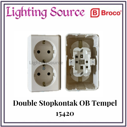 BROCO STOP KONTAK OUTBOW 2 GANG 15420 STOPKONTAK BROCO 2 LUBANG OB TEMPEL CREAM
