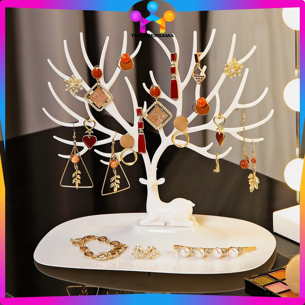 EC Tempat Penyimpanan Kalung Cincin Aksesoris Wanita Bentuk Tanduk Rusa 17CM / Rak Display Perhiasan