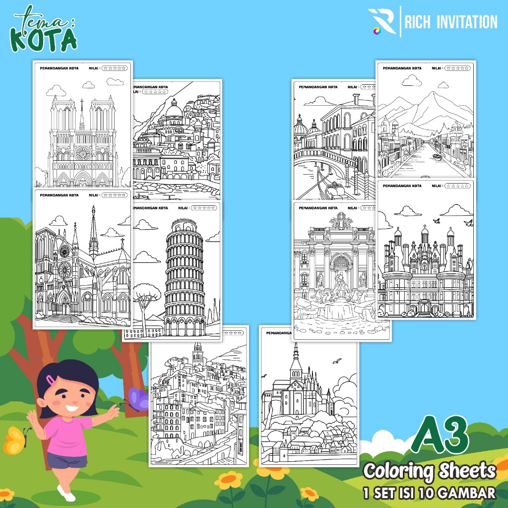 

(A3) KERTAS MEWARNAI ANAK - KERTAS COLORING ANAK PAUD TK - TEMA KOTA