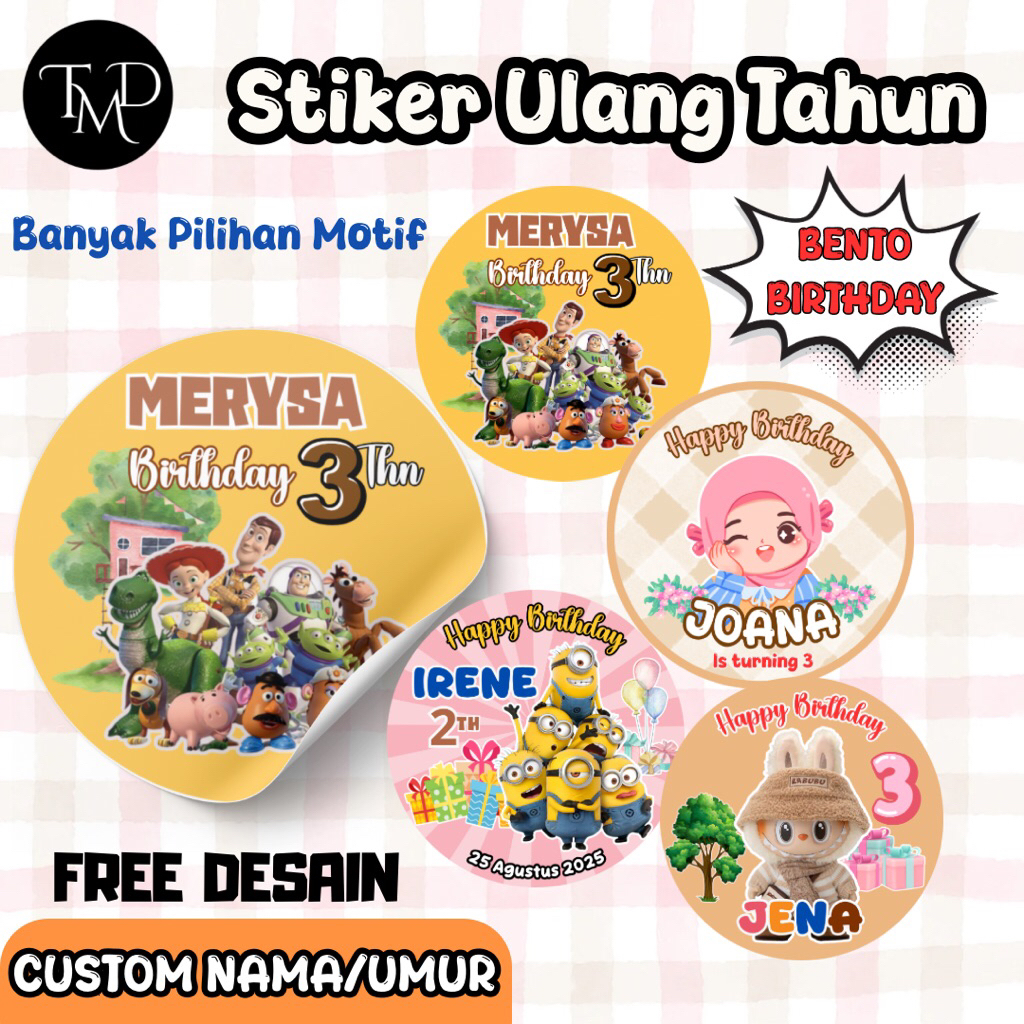 

(PAKET STIKER) Stiker label ulang tahun anak custom 1
