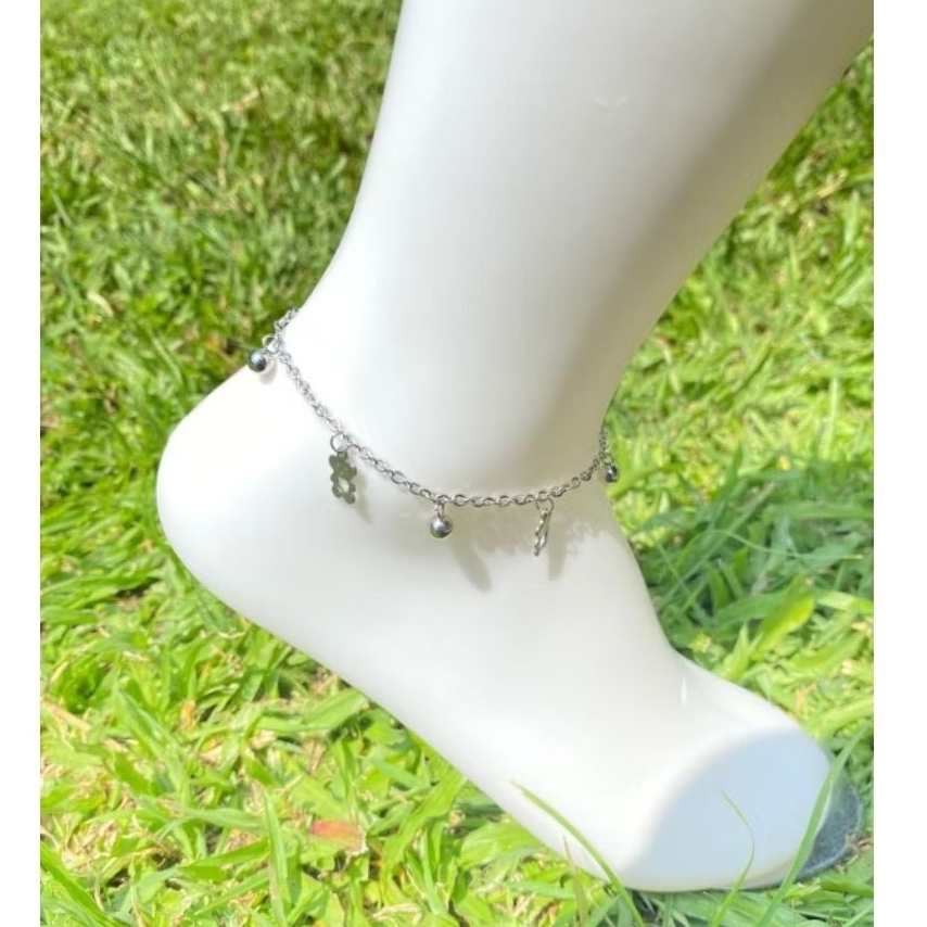 Gelang Kaki Titanium Wanita Emas Muda Perak Asli Dewasa Anti Karat Silver Krincing Murah