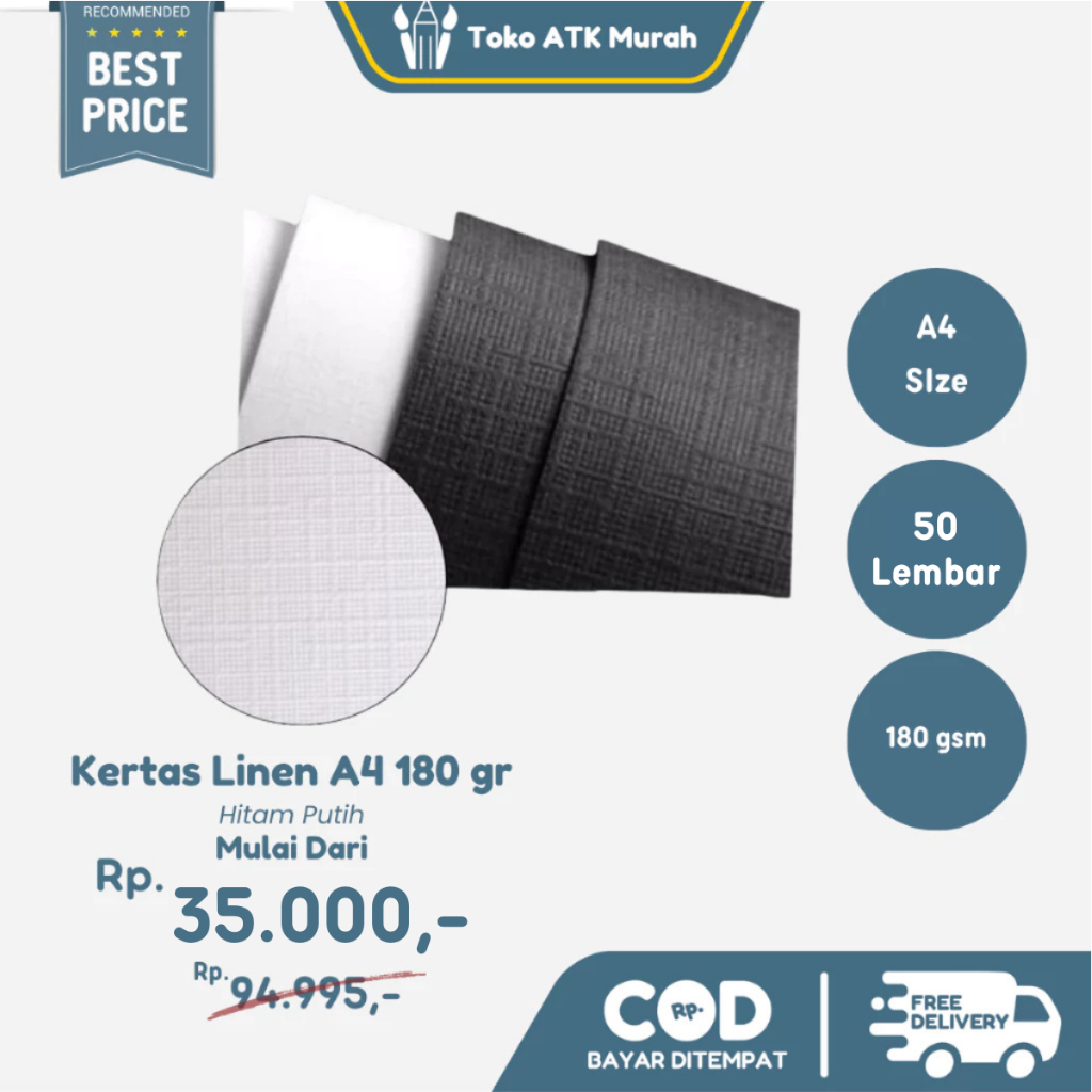 

Kertas Linen A4 180 gr Warna Hitam / Putih 50 Lembar