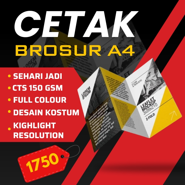

Cetak Brosur Sehari Jadi Satuan A4 Lipat 3 1 Sisi 2 Sisi Flyer/ Print Brosur Leaflet / Cetak Flyer Art Paper 150 gsm Termurah