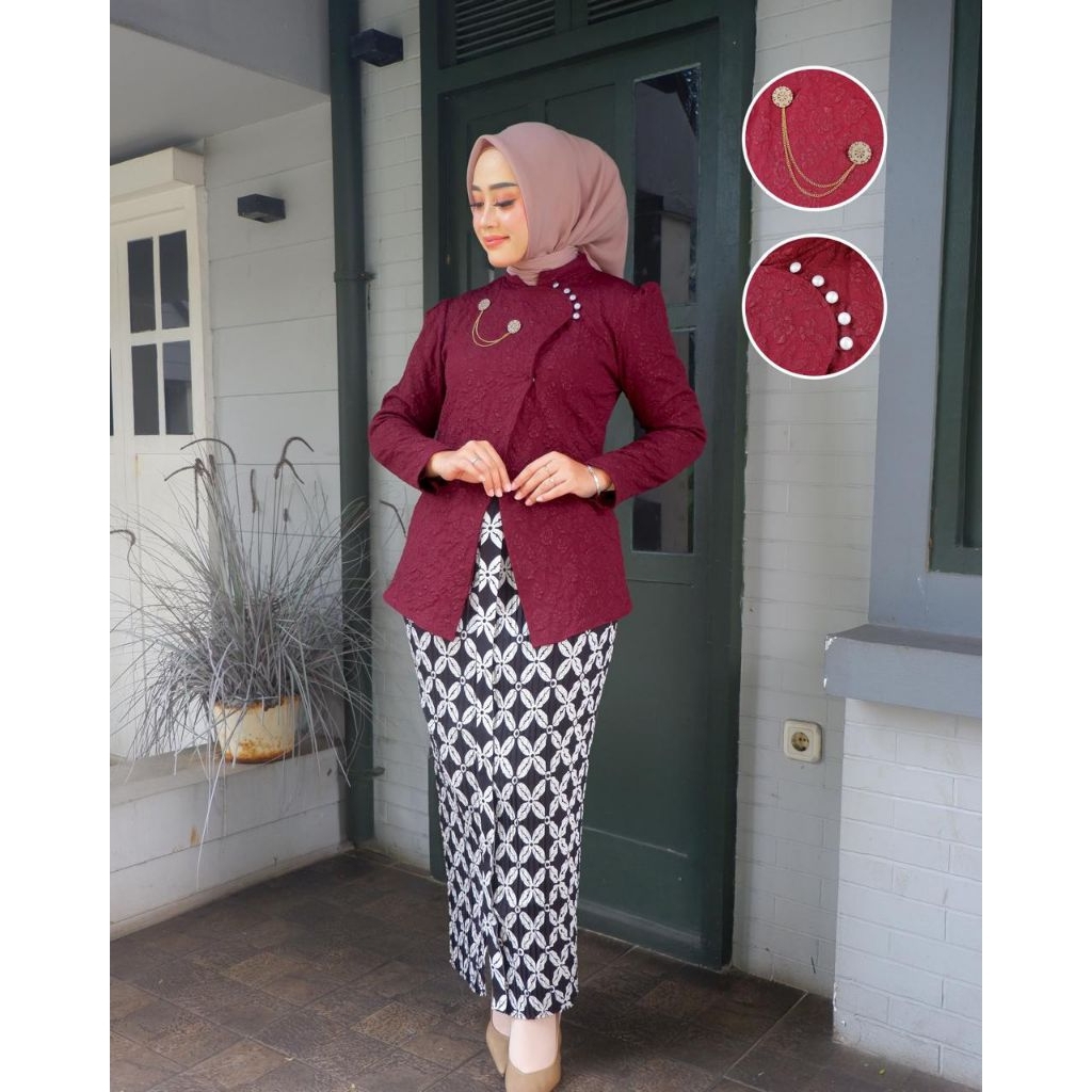 (FREE HIJAB) Kebaya Janggan Kretek Kekinian Model Terbaru Bahan Fukuro Jacquard Rok Witon Cantik Coc