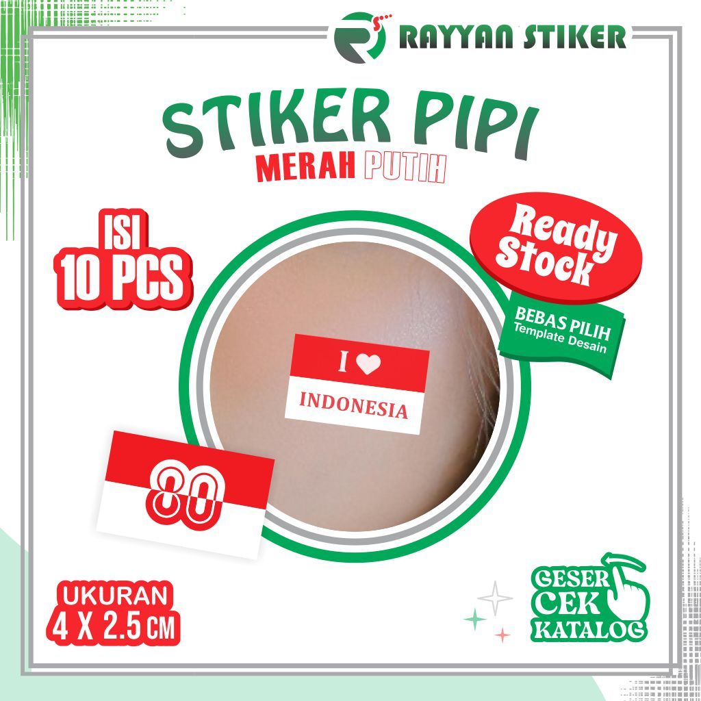 

Sticker Merah Putih untuk Pipi Stiker Bendera 17 Agustusan Isi 10 Pcs sudah cutting