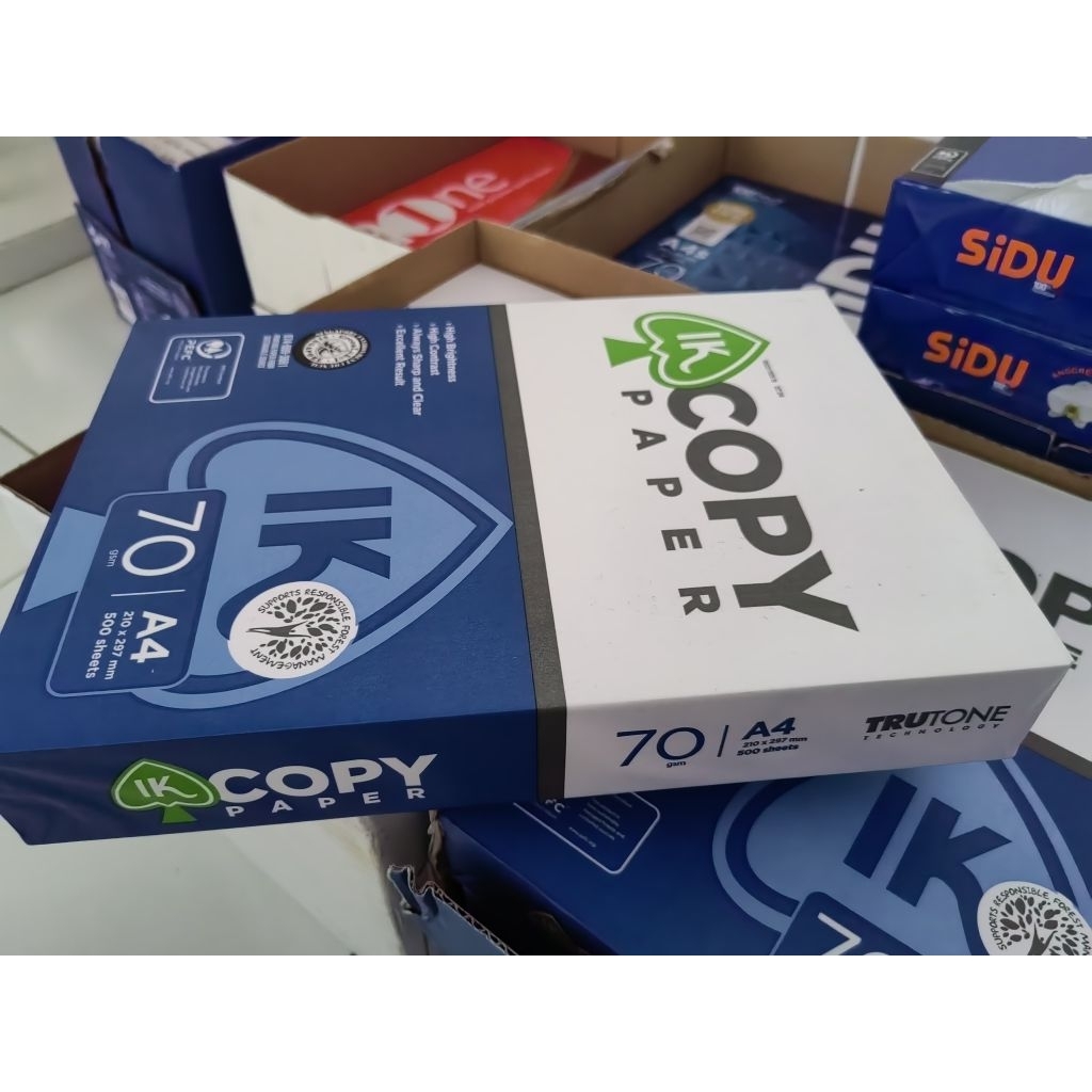 

KERTAS LEMBAR PUTIH POLOS FOTOCOPY PRINT HVS IKT A4 70GSM 210X297MM 1 KARTO MURAH ISI 5 RIM