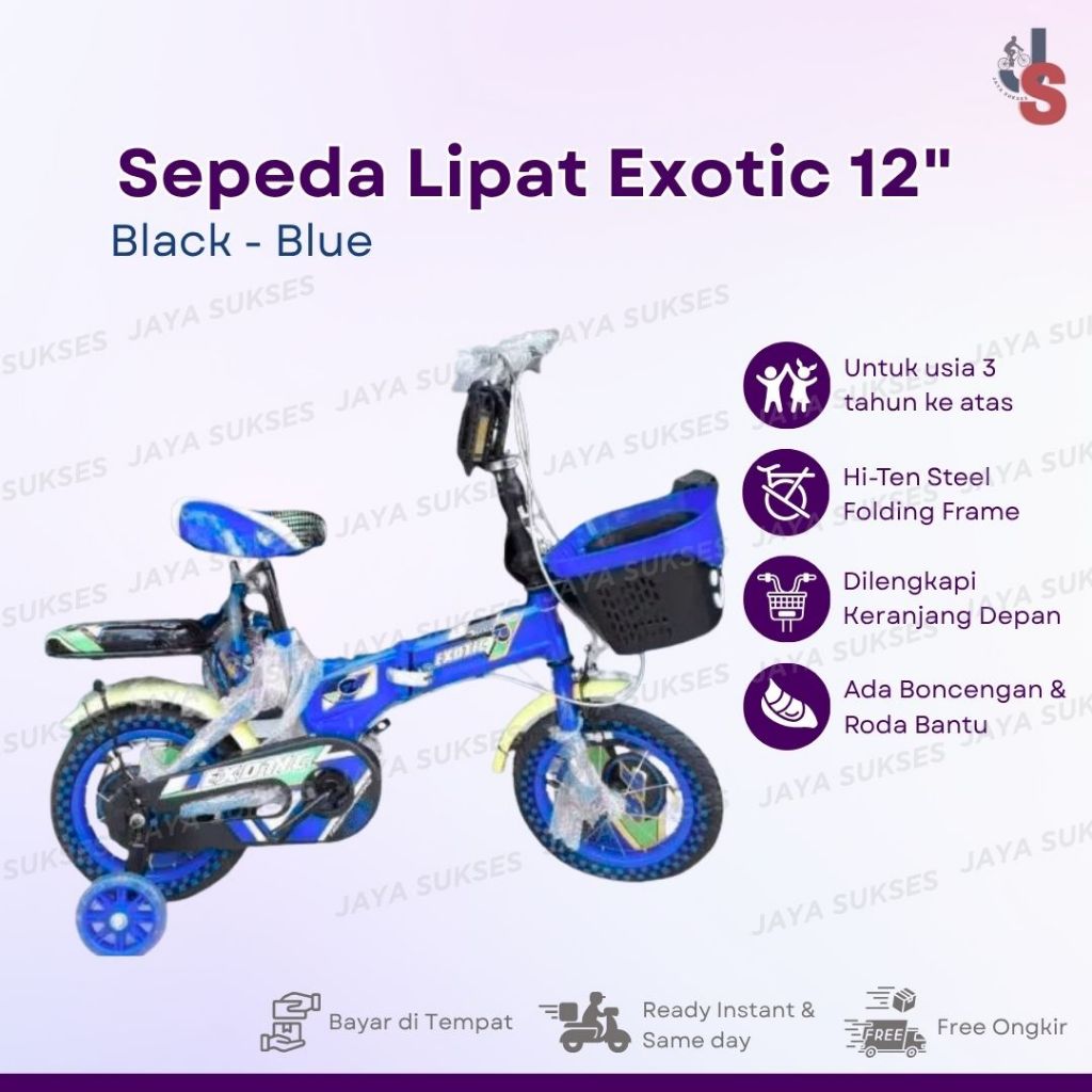 PROMO Sepeda Lipat 12 Inch Exotic Hitam Biru Original Cuci Gudang Makassar