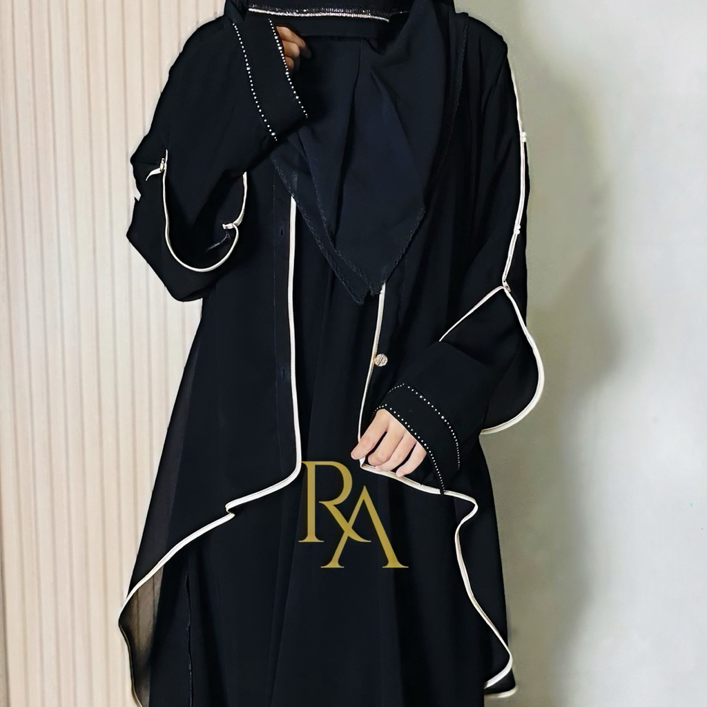 Abaya Set Rompi Abaya Hitam polos Jetblack | Setelan Abaya Luaran Daily Remaja Muslimah Ranaya