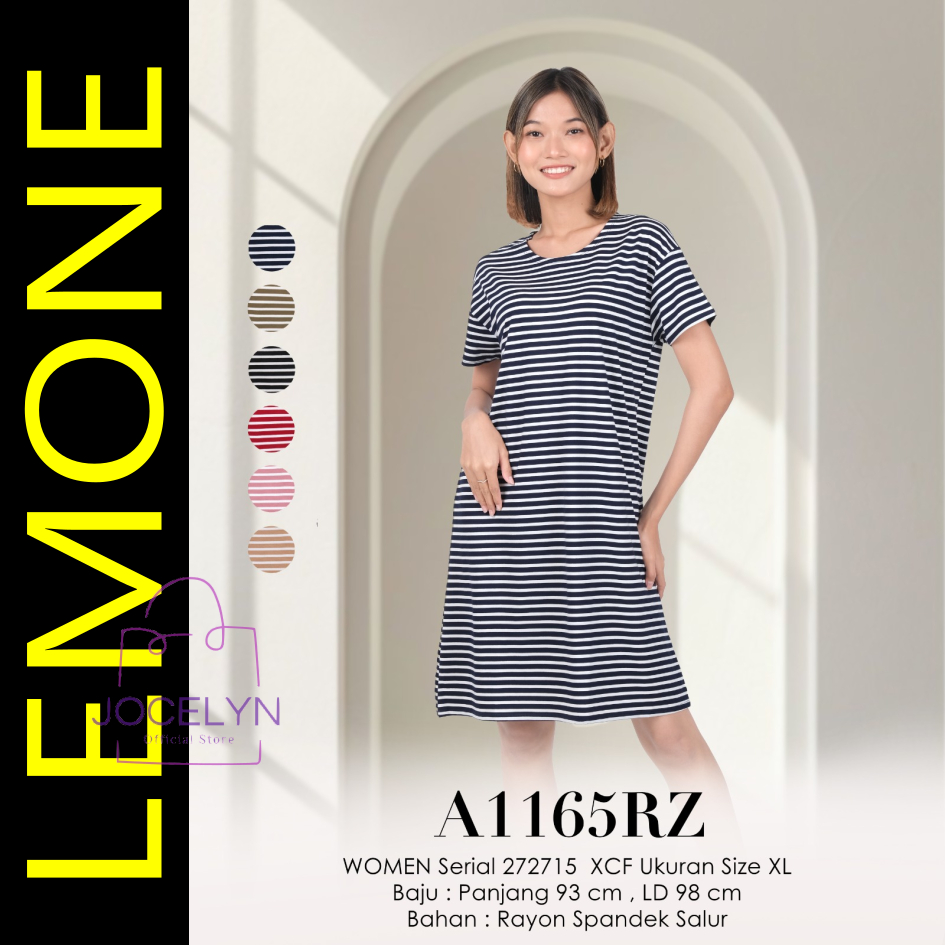 LEMONE Rayon Spandek 1165RZ Mini Dress Daster size XL Santai Babydoll Lengan Pendek Salur Garis warn