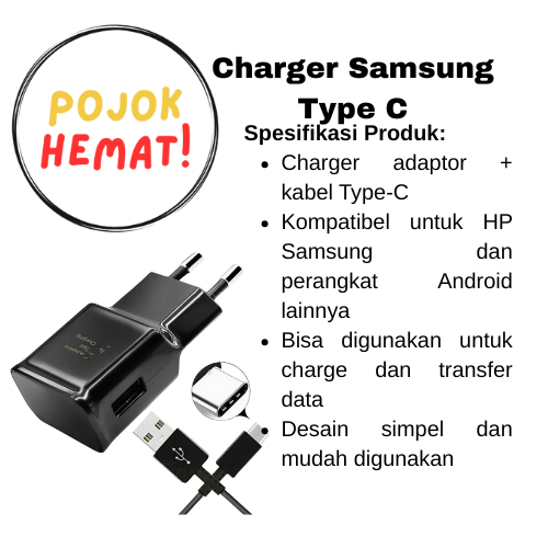 Charger Samsung Type C Casan HP Galaxy A12 A13 A14 M12 M13 Kabel Data Android Fast Charging