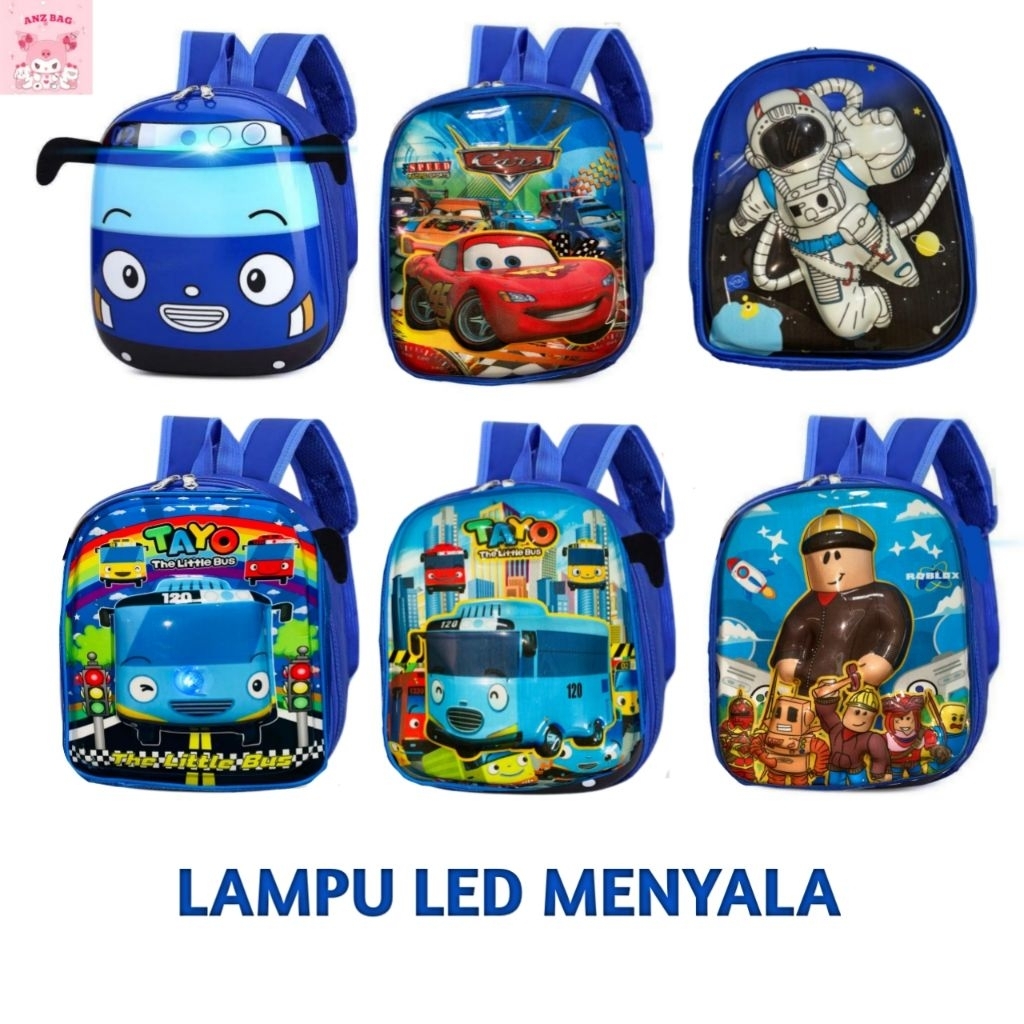 Tas tayo timbul 3D lengkap lampu LED/tas tayo anak laki laki tk/tas tayo anak paud/tas tayo LED/tas 