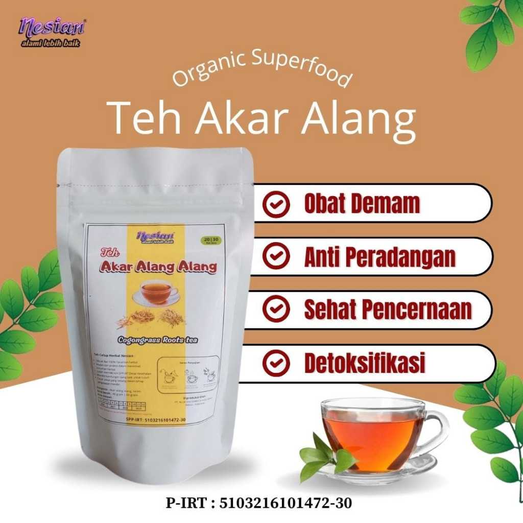 

NESIAN TEH AKAR ALANG ALANG | TEH HERBAL | IMPERATA CYLINDRICA | 20 KANTONG TEH