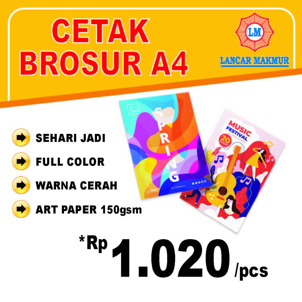 

Cetak Brosur A4 Custom | Art Paper 150gsm | Full Color | Sehari Jadi | Lancar Makmur | Harga Grosir