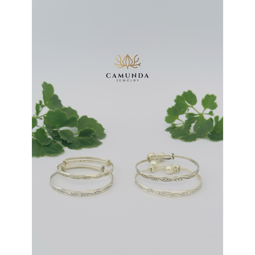 gelang bayi perak motif dedaunan satu set