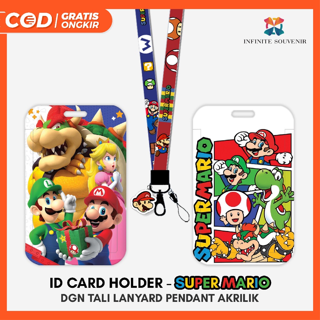 

[N003] SUPER MARIO / Name Tag ID Card Holder Luigi dengan Tali Lanyard / Gantungan Pendant Akrilik