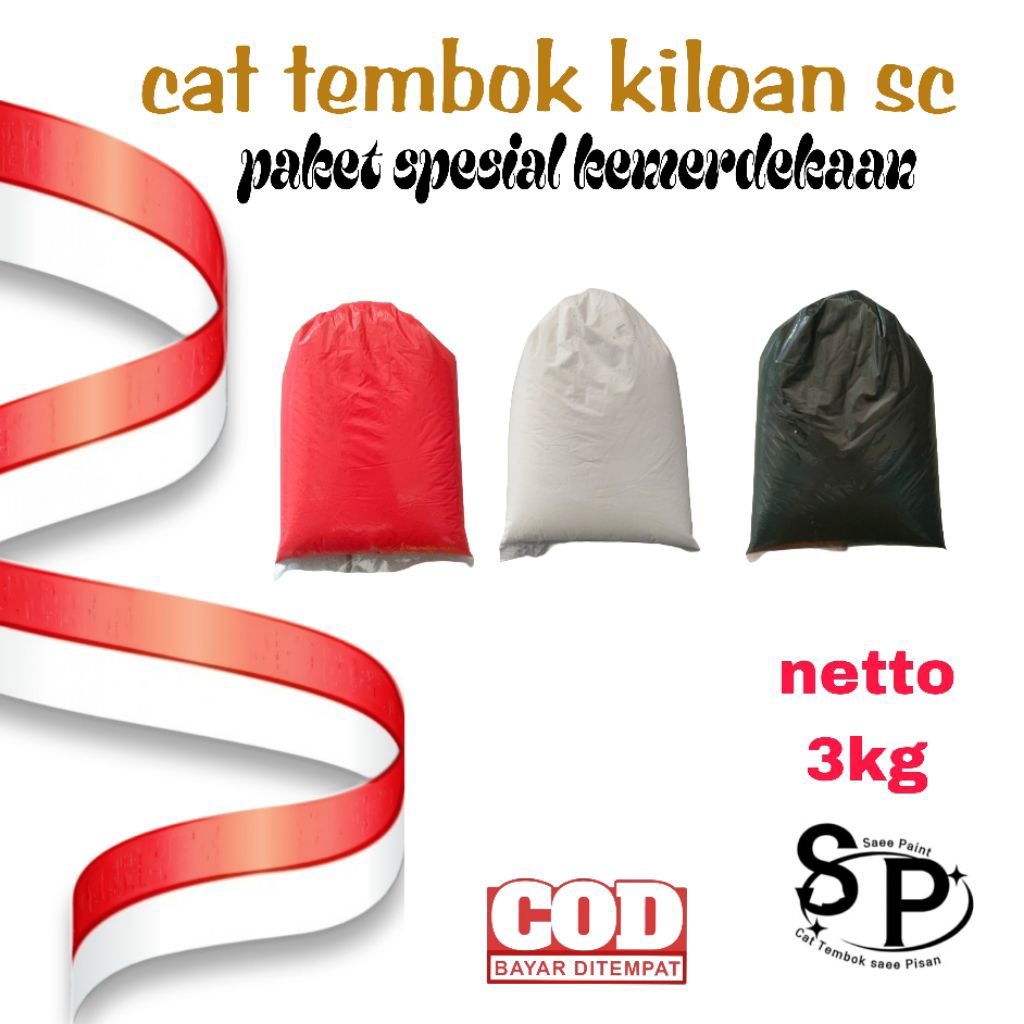 Cat tembok kiloan 3kg warna merah, hitam, putih berkualitas sc interior & extrerior