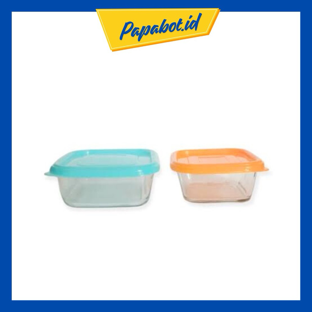 Mangkok kaca tutup plastik model kotak