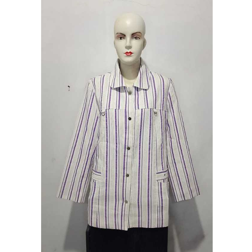 Blazer Salur Ungu Putih Wanita
