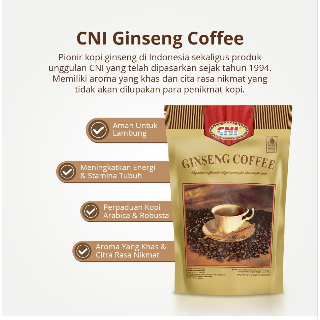 

CNI Ginseng Coffe isi 20 sachet