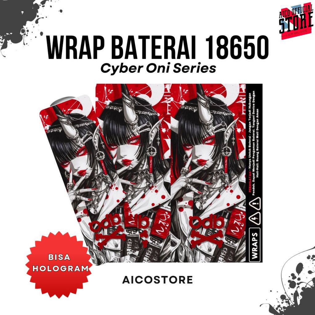 

FAMSTORE - Pelindung Baterai - Stiker Skin Wrap Baterai 18650 Motif Cyber Oni | Anime hits | Anti Gores Dan Anti Air